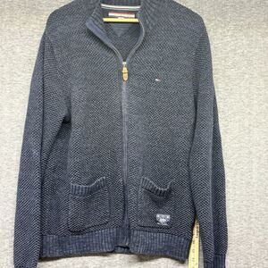 Tommy Hilfiger Mens Full Zip Sweater Logo Pockets Preppy Size X-Large Blue